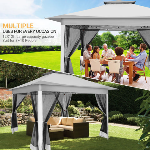 12x12ft Pop-Up Gazebo Tent with Mosquito Netting