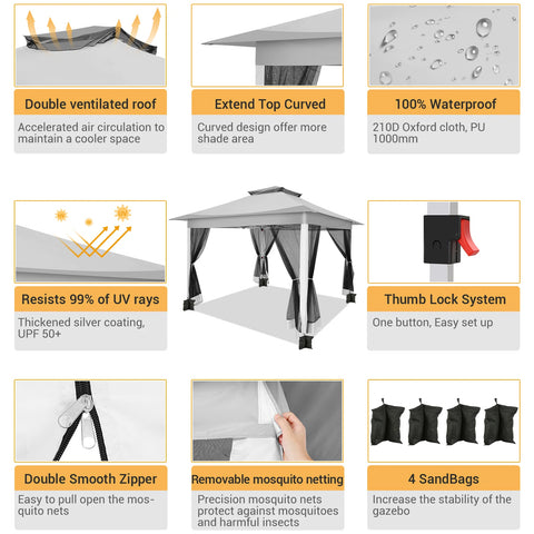 12x12ft Pop-Up Gazebo Tent with Mosquito Netting