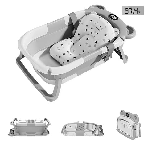 Portable Collapsible Baby Bathtub with Thermometer & Cushion