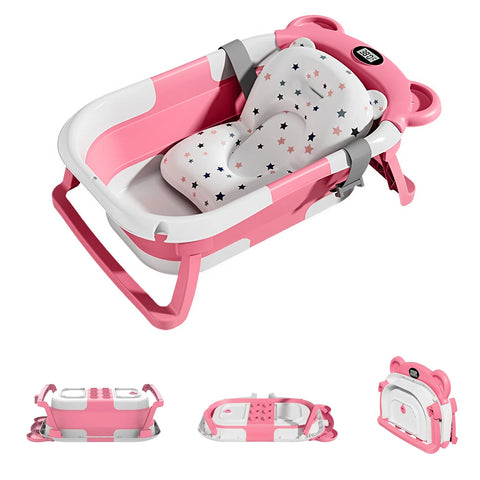 Portable Collapsible Baby Bathtub with Thermometer & Cushion