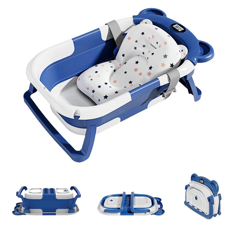 Portable Collapsible Baby Bathtub with Thermometer & Cushion
